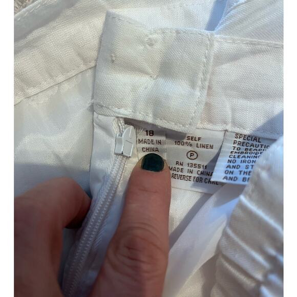 Women’s White Linen Floral Embroidered Tiered Midi Skirt‎ Size 18P Cottage, - Picture 7 of 7
